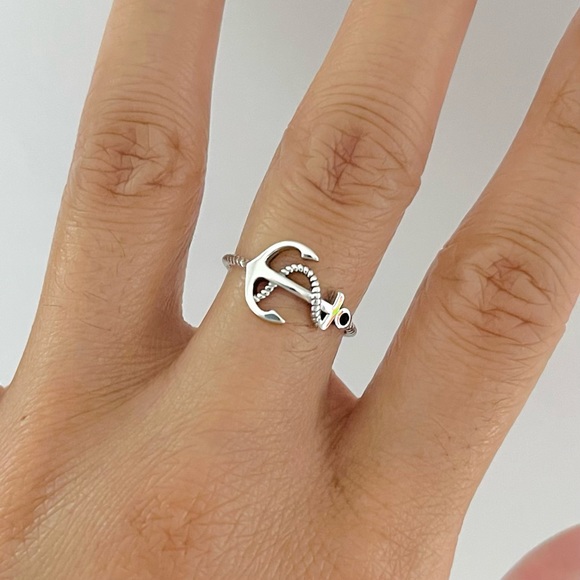 Sterling silver anchor with rope ring, anchor ring, rope ring, anchor with rope - Picture 3 of 9